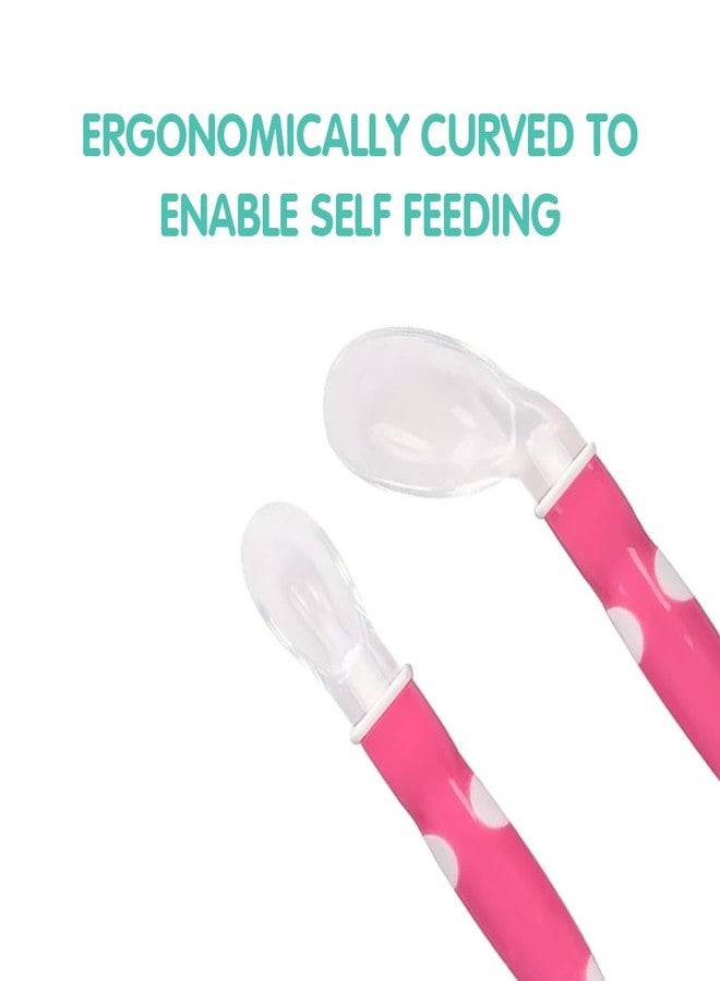 1st Step BPA Free Baby Angular Self Feeding Spoons Set with Silicone Tip (Pink) - Image 2