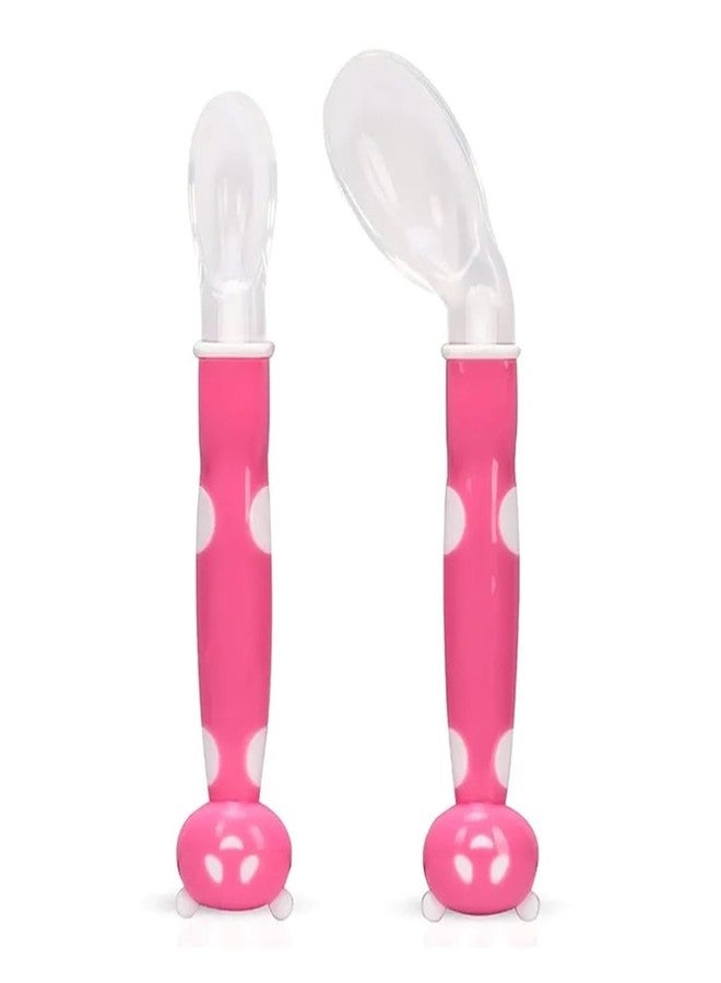 1st Step BPA Free Baby Angular Self Feeding Spoons Set with Silicone Tip (Pink) - Image 1