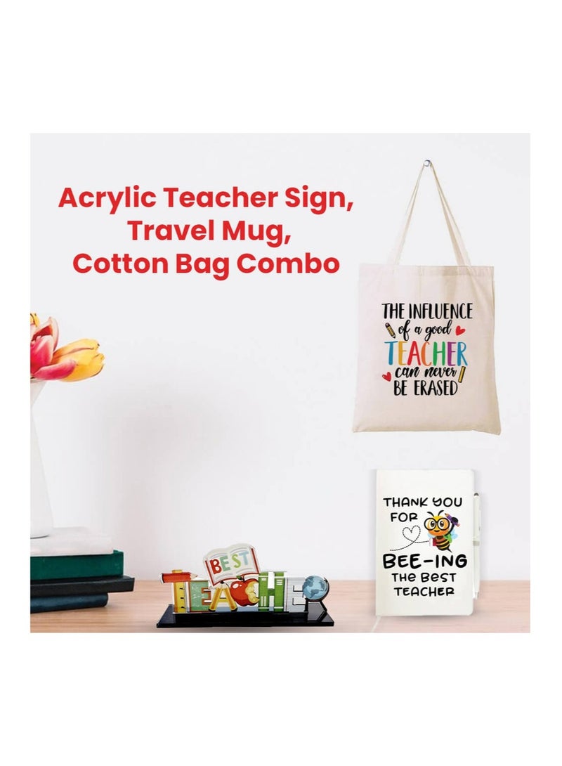 PRINTSHOP4ME Teachers Appreciation Combo Set-Teachers Day Gift Acrylic And Cotton Tote Bag Reusable Eco Friendly And Gift Bag-Gift For Teachers,Educators,And Mentors - Image 2