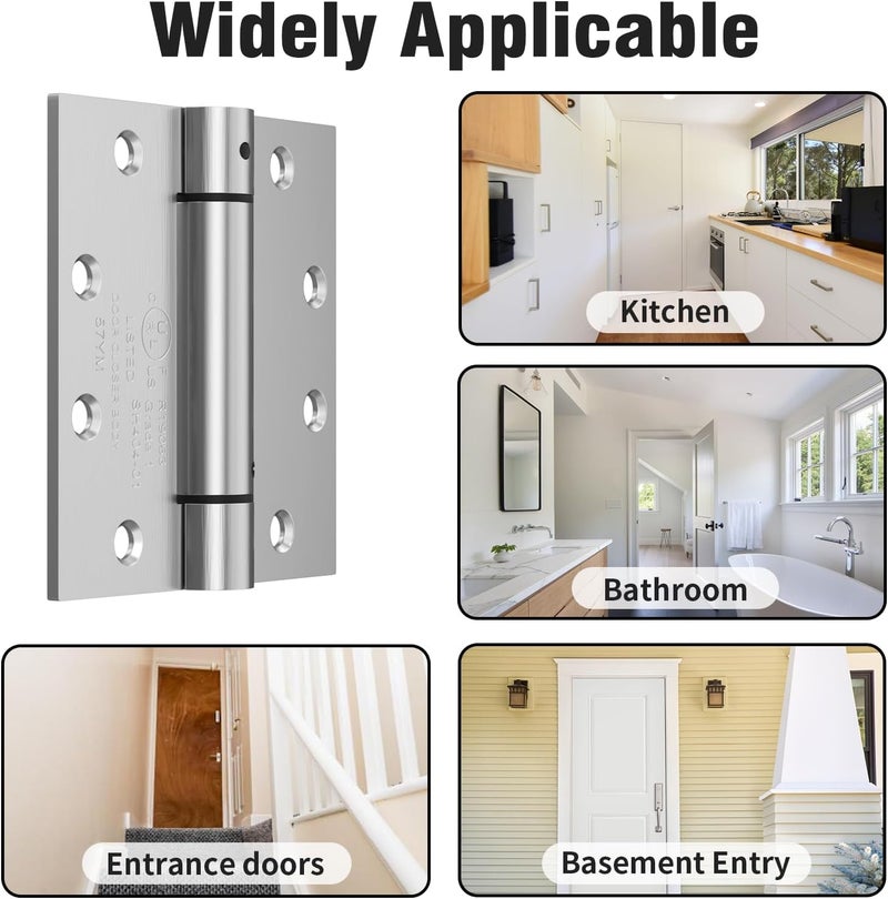 Bubxo 3 Pack Self Closing Door Hinges, 4.5 Inch Spring Loaded Door Hinges with Square Corners, Adjustable Tension for Garage, Front, Back Door, UL Listed, Left and Right Hand - Image 4