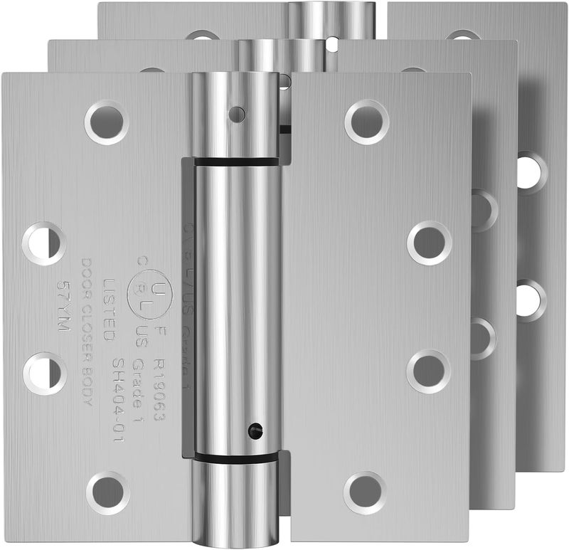 Bubxo 3 Pack Self Closing Door Hinges, 4.5 Inch Spring Loaded Door Hinges with Square Corners, Adjustable Tension for Garage, Front, Back Door, UL Listed, Left and Right Hand - Image 1