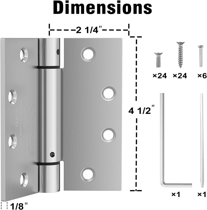 Bubxo 3 Pack Self Closing Door Hinges, 4.5 Inch Spring Loaded Door Hinges with Square Corners, Adjustable Tension for Garage, Front, Back Door, UL Listed, Left and Right Hand - Image 2