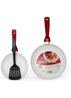Betty Crocker Non-Stick Carbon Steel Fry Pan 2-Piece Set 26 20 Cm Size Red White  - Image 1