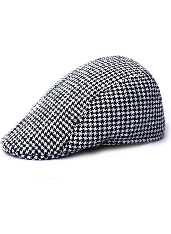 silvercnc Kids Beret Cap Boy Girl Houndstooth Newsboy Hat Flap Cabbie Hat - Black+White  - Image 2