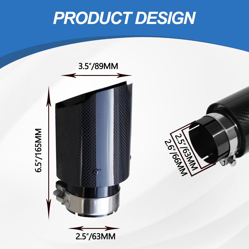 Jyphorixal Carbon Fiber Exhaust Tip, 2.5" Inlet to 3.5" Outlet, Universal Muffler Tail Pipe for Automotive Exhaust Systems (Glossy Black, 2.5" in 3.5" out) - Image 2