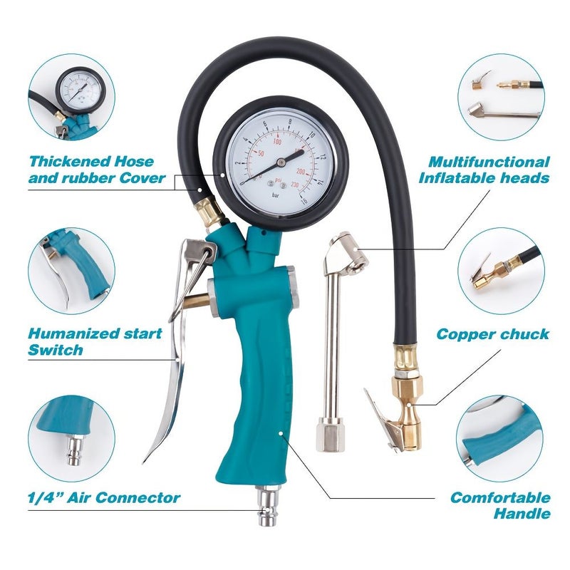 2Pcs Portable Tire Inflator 0 230 PSI With Pressure Gauge For Car Motorcycle Bicycle Truck - Image 3