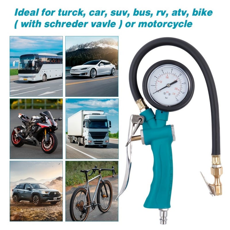 2Pcs Portable Tire Inflator 0 230 PSI With Pressure Gauge For Car Motorcycle Bicycle Truck - Image 5