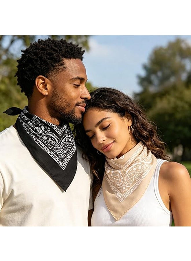 Ba Love 3 Pcs Paisley Print Bandanas Multi-Purpose Assorted Cowboy Bandanas Unisex Head Wrap Scarf Wristband for Adults and Kids 55cmx55cm, Black & Brown & Beige - Image 4