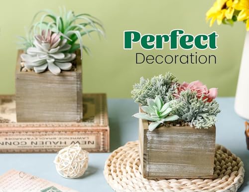 Der Rose 2 Pack Fake Plants Succulents Plants Artificial Cactus Plants in Wood Pots with Pink Flowers for Farmhouse Bathroom Decor - Image 4