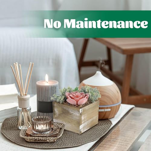 Der Rose 2 Pack Fake Plants Succulents Plants Artificial Cactus Plants in Wood Pots with Pink Flowers for Farmhouse Bathroom Decor - Image 5