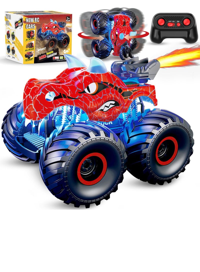 Excefore Remote Control Monster Trucks, 2.4 GHz High-Speed RC Dinosaur Car & 360°Stunt 2 Rechargeable Batteries，Dinosaur Toys for Kids 3 4 5 6 7 8 (Red) - Image 1