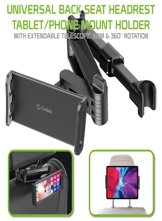 Cellet Dual Adjustable Phone Holder & Tablet Mount for Car Back Seat Headrest Compatible with Apple iPad, Air, Pro, Mini, iPhones, Samsung Galaxy, Google Pixels, Moto, Tablets. - Image 2