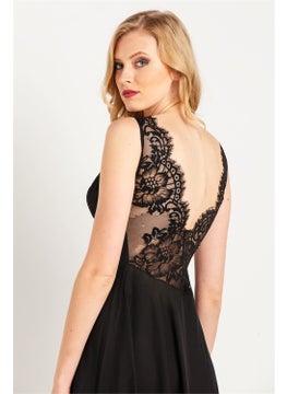 Magic Form 71770 Women Black Tasseled Lace Crepe Long Nightgown  - Image 3