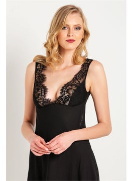 Magic Form 71770 Women Black Tasseled Lace Crepe Long Nightgown  - Image 4