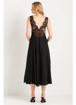 Magic Form 71770 Women Black Tasseled Lace Crepe Long Nightgown  - Image 5