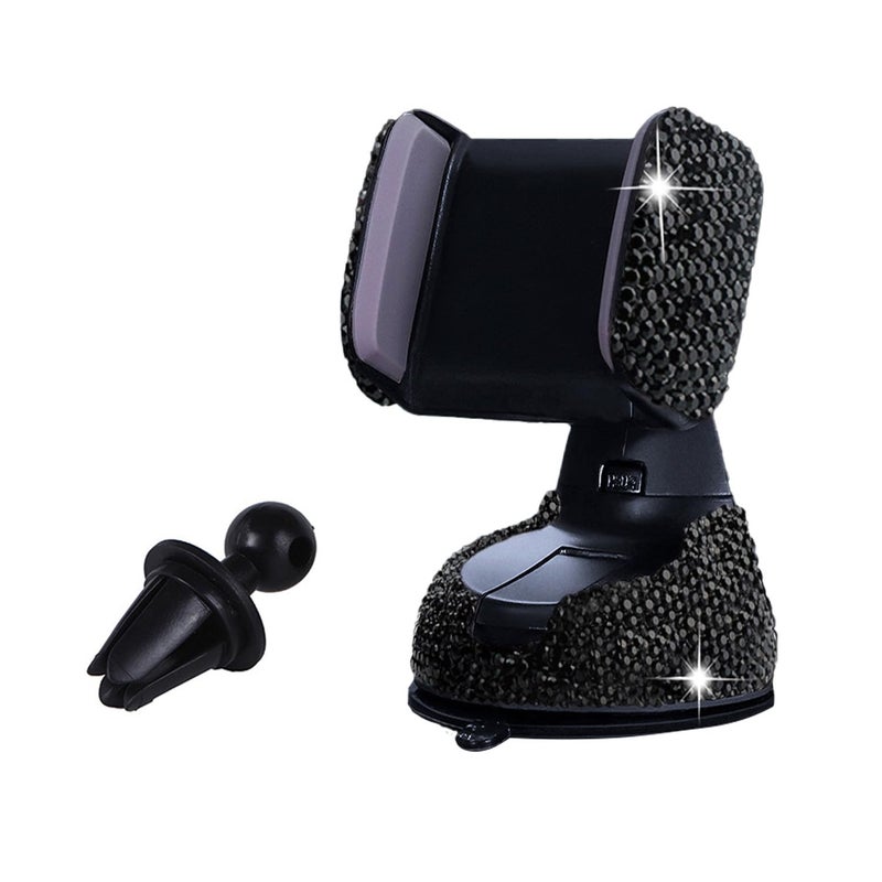 SUNCARACCL Bling Car Phone Holder, 360Â°Adjustable Crystal Auto Phone Mount Universal Rhinestone Car Stand Phone Holder Car Accessories for Windshield Dashboard and Air Outlet (Black) - Image 1