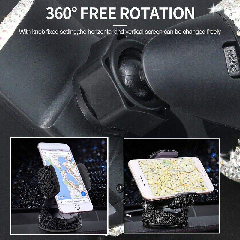 SUNCARACCL Bling Car Phone Holder, 360Â°Adjustable Crystal Auto Phone Mount Universal Rhinestone Car Stand Phone Holder Car Accessories for Windshield Dashboard and Air Outlet (Black) - Image 5