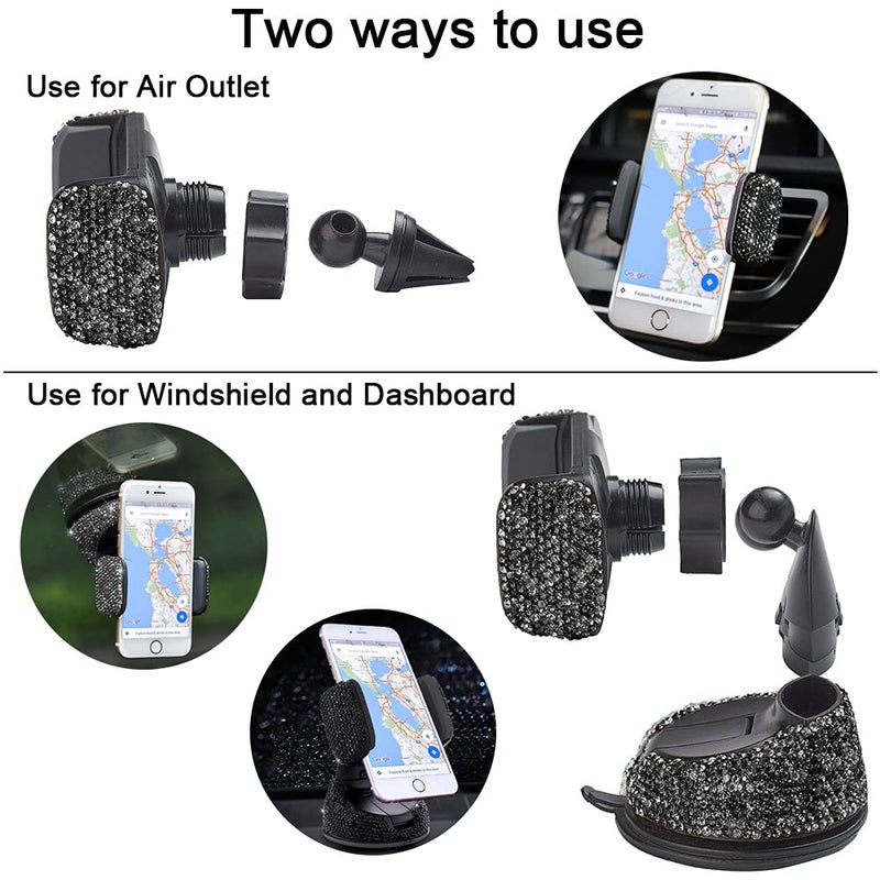 SUNCARACCL Bling Car Phone Holder, 360Â°Adjustable Crystal Auto Phone Mount Universal Rhinestone Car Stand Phone Holder Car Accessories for Windshield Dashboard and Air Outlet (Black) - Image 4