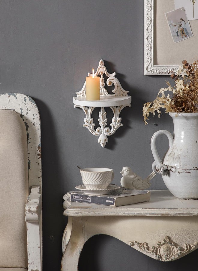 SOFE Antique Decorative Wall Shelf, Shabby Chic Wood Shelves for Wall, Rustic Victorian White Candle Shelf, Hanging Small Shelves Display for Book Planter Ornaments - Image 2