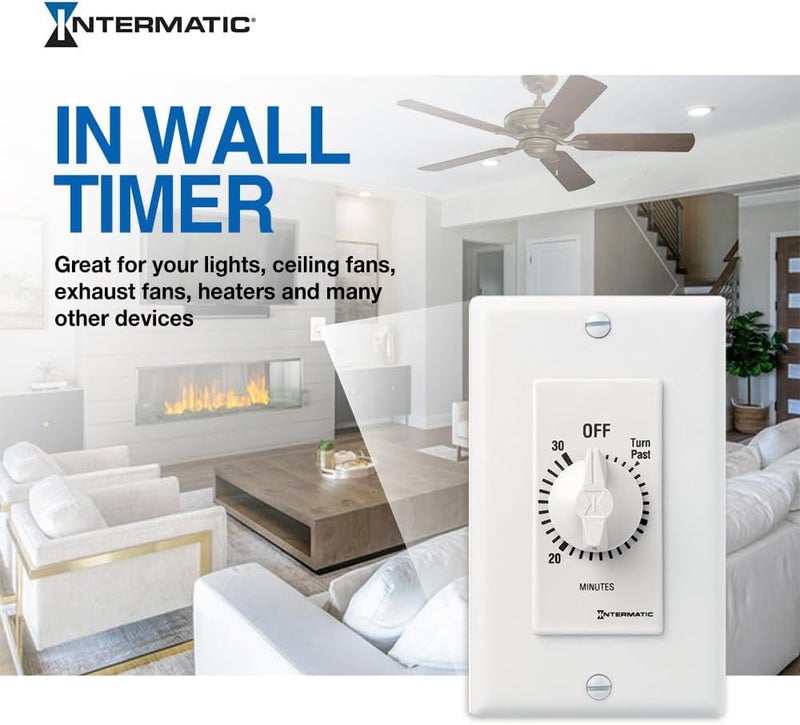 Intermatic SW30MWK 30-Minute Spring Wound Timer, White - Energy-Saving Control for Lights and Appliances - Easy Installation and Operation - Image 2