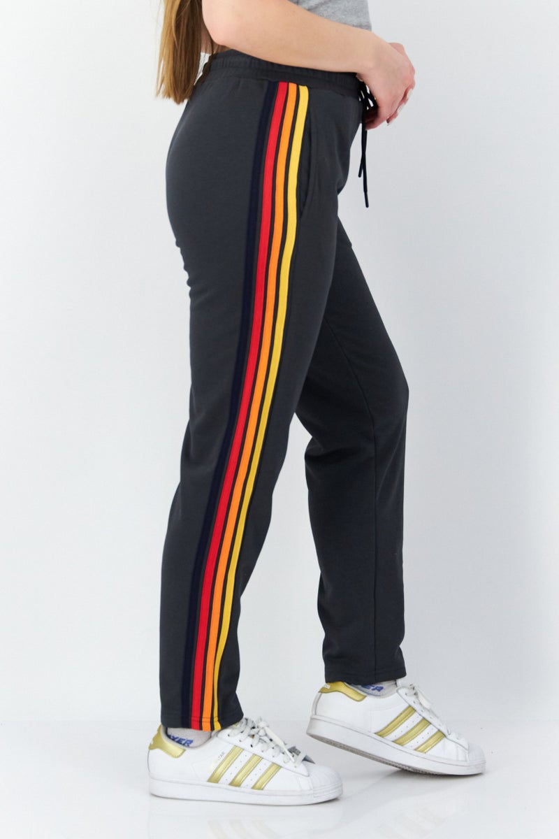 Ocean Pacific Women Drawstring Embroidered Logo Sweatpants, Dark Grey - Image 2