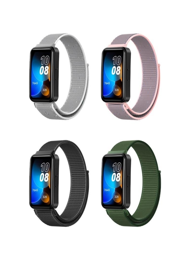 أتش دبليو 4 قطع مناسبة لهواوي Band8/9 حزام الفيلكرو نايلون حلقة الشريط (رمادي أبيض، الطمي، أخضر عسكري، أسود) - Image 1