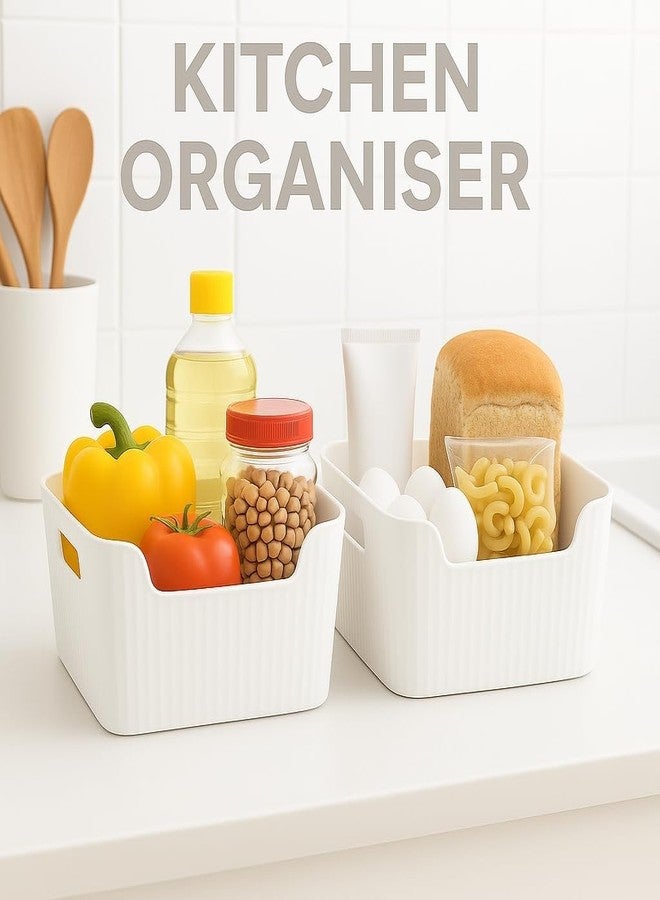 Fastmart Storage Box Basket for Storage Plastic Organiser for Storage Bathroom Storage Box Small Plastic Organiser Bathroom Basket Boxes for Toys,Cosmetic,Accessory (White, Pack Of 4) - Image 5