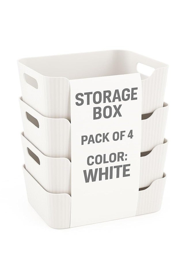 Fastmart Storage Box Basket for Storage Plastic Organiser for Storage Bathroom Storage Box Small Plastic Organiser Bathroom Basket Boxes for Toys,Cosmetic,Accessory (White, Pack Of 4) - Image 1