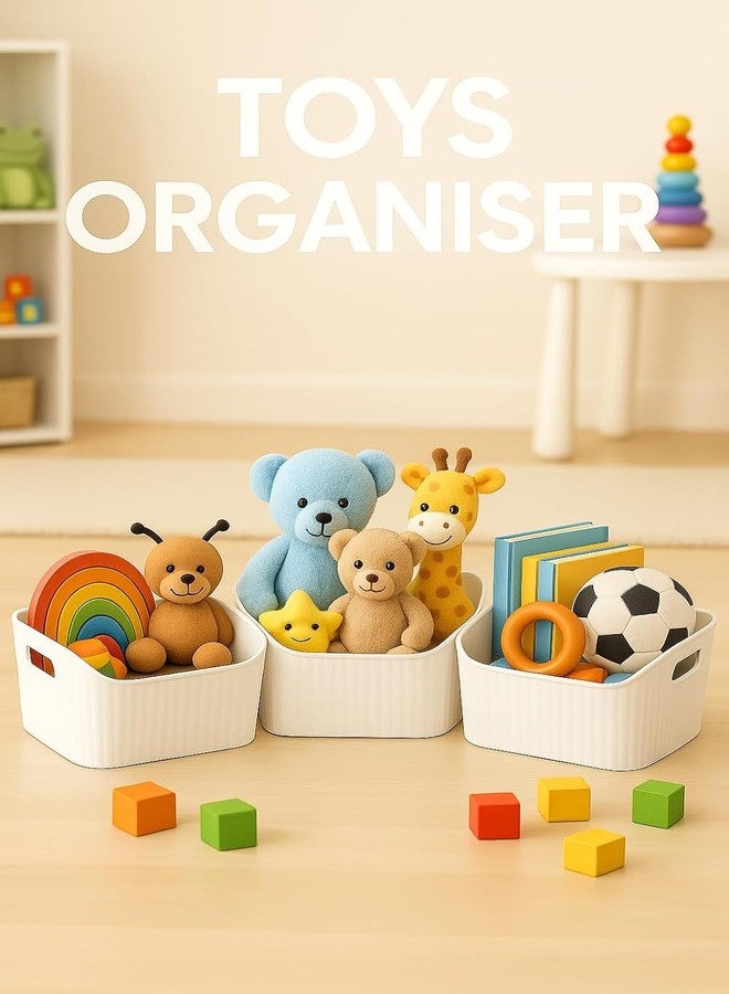 Fastmart Storage Box Basket for Storage Plastic Organiser for Storage Bathroom Storage Box Small Plastic Organiser Bathroom Basket Boxes for Toys,Cosmetic,Accessory (White, Pack Of 4) - Image 3