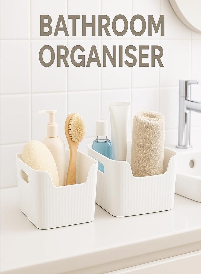 Fastmart Storage Box Basket for Storage Plastic Organiser for Storage Bathroom Storage Box Small Plastic Organiser Bathroom Basket Boxes for Toys,Cosmetic,Accessory (White, Pack Of 4) - Image 4