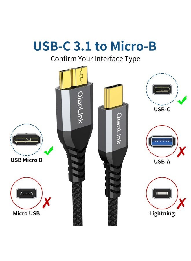 QianLink كابل قرص صلب Micro B إلى USB C بسرعة 10Gbps (1.6 قدم/0.5 متر)، كابل USB C إلى قرص صلب خارجي لسيغيت WD توشيبا ويستغيت، ماك بوك إير، آيباد برو، سامسونج جالاكسي S25، آيفون 15 16 17 برو ماكس - Image 2