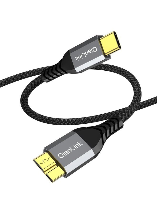 QianLink كابل قرص صلب Micro B إلى USB C بسرعة 10Gbps (1.6 قدم/0.5 متر)، كابل USB C إلى قرص صلب خارجي لسيغيت WD توشيبا ويستغيت، ماك بوك إير، آيباد برو، سامسونج جالاكسي S25، آيفون 15 16 17 برو ماكس - Image 1