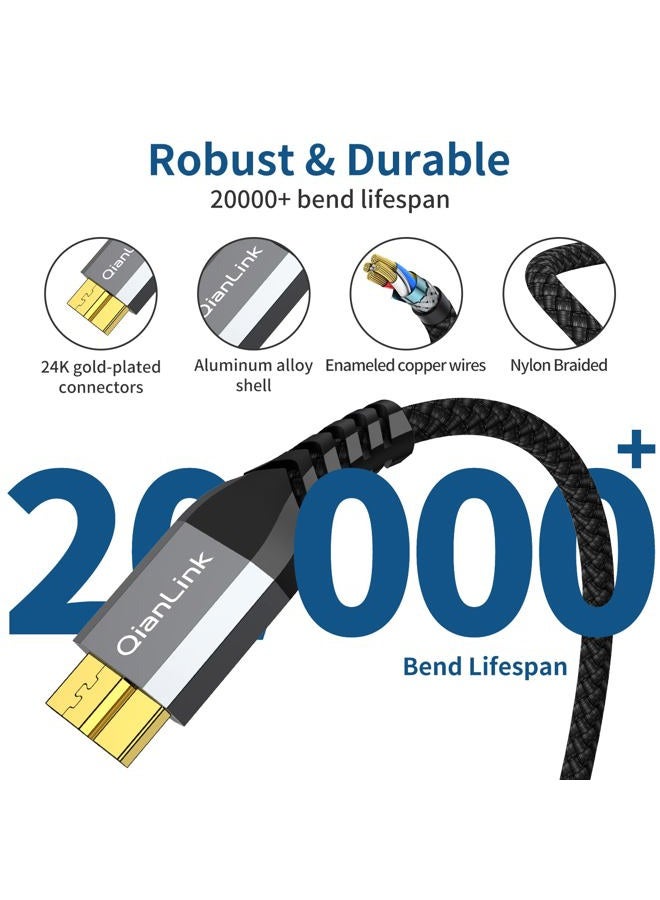 QianLink كابل قرص صلب Micro B إلى USB C بسرعة 10Gbps (1.6 قدم/0.5 متر)، كابل USB C إلى قرص صلب خارجي لسيغيت WD توشيبا ويستغيت، ماك بوك إير، آيباد برو، سامسونج جالاكسي S25، آيفون 15 16 17 برو ماكس - Image 5