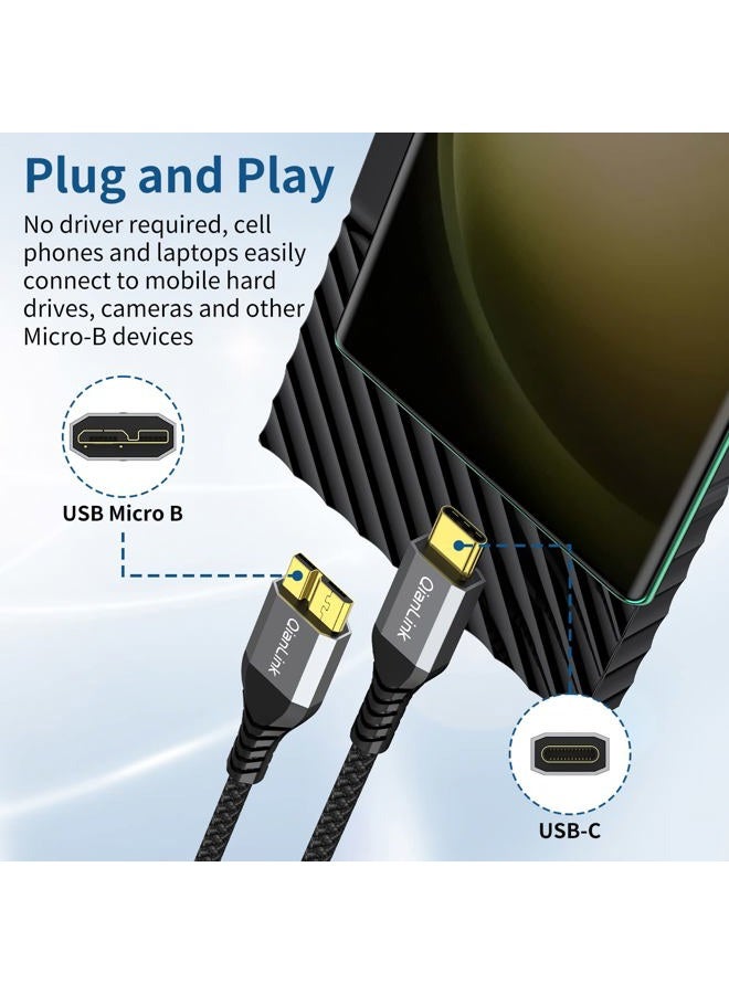 QianLink كابل قرص صلب Micro B إلى USB C بسرعة 10Gbps (1.6 قدم/0.5 متر)، كابل USB C إلى قرص صلب خارجي لسيغيت WD توشيبا ويستغيت، ماك بوك إير، آيباد برو، سامسونج جالاكسي S25، آيفون 15 16 17 برو ماكس - Image 4