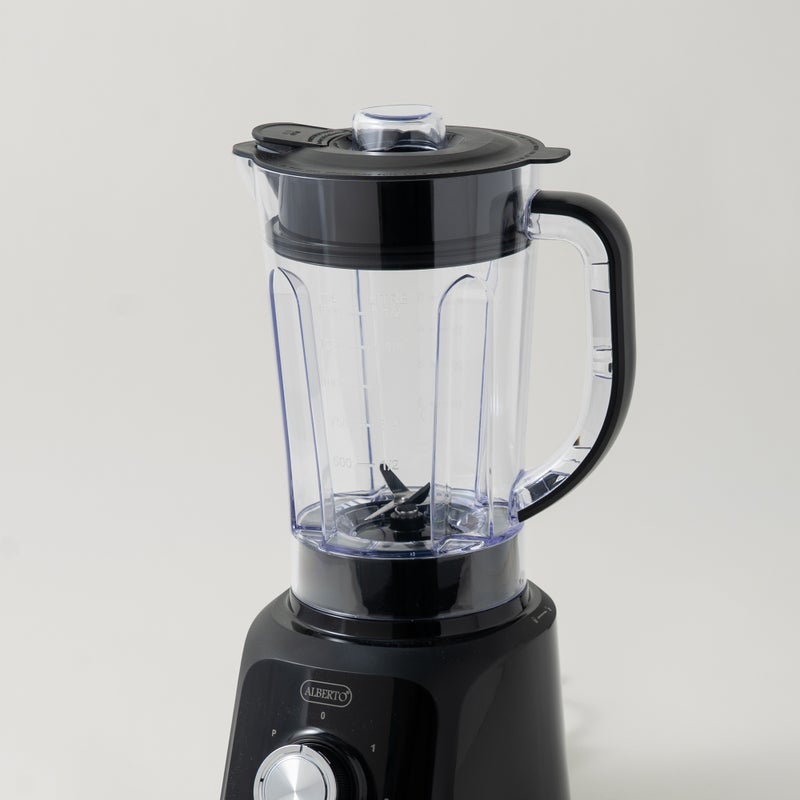 ألبرتو خلاط كهربائي ثنائي السرعة ستانلس ستيل بغطاء، أسود 1.5 لتر 600 واط - Image 2