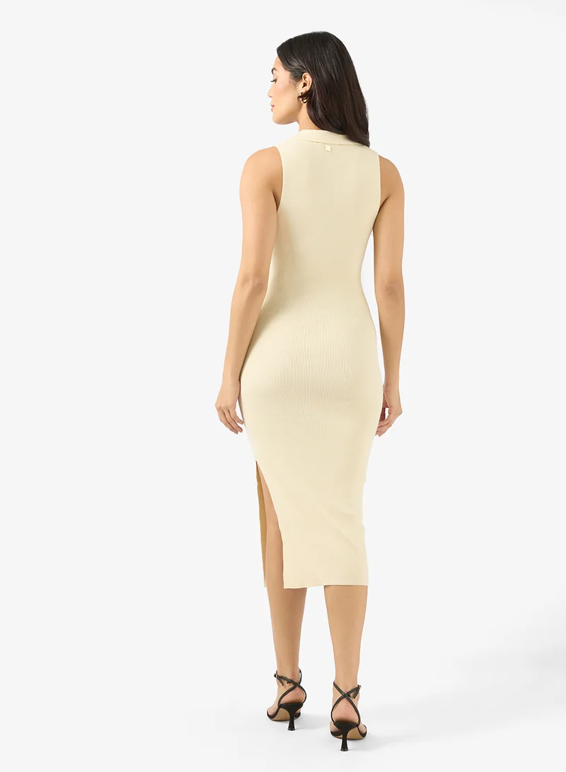 بي سي بي جي فستان ميدي ضيق بياقة مضلعة