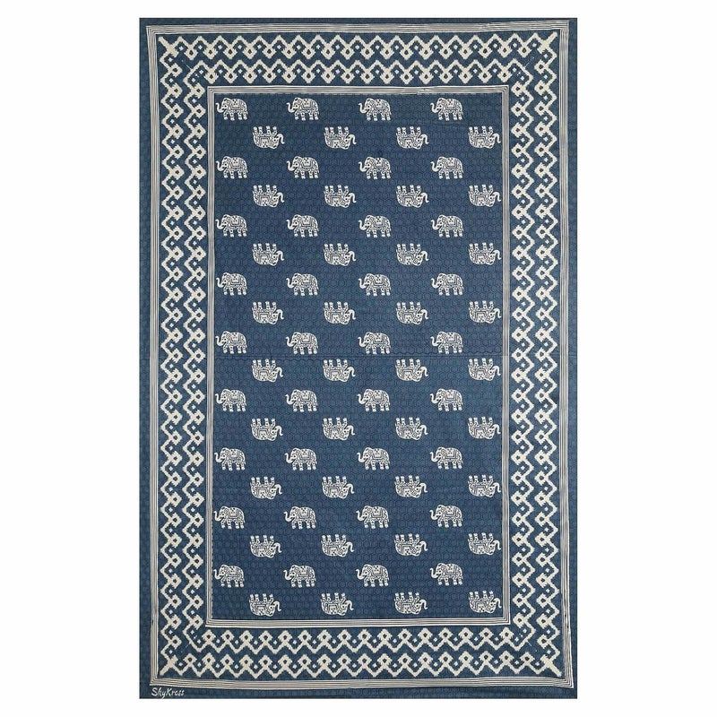 SkyKross - Everyday A New Thing SkyKross Everyday A New Thing Maharaja Special Hathi Pure Soft Cotton Diwan Cover Set 8 Pcs Set 5 Cushion Cover2 Bolster Cover1 Bedsheet DARKBLUE - Image 4