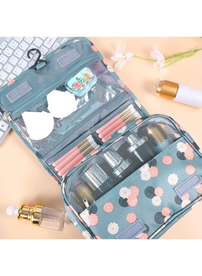 Pengxiaomei Toiletry Bag, Waterproof Hanging Cosmetic Bag Portable Travel Makeup Pouch Multifunction Handle Travel Toiletry Bag Organizer with Hook for Women Girls(Blue) - Image 4