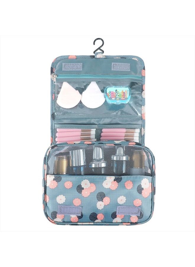 Pengxiaomei Toiletry Bag, Waterproof Hanging Cosmetic Bag Portable Travel Makeup Pouch Multifunction Handle Travel Toiletry Bag Organizer with Hook for Women Girls(Blue) - Image 1