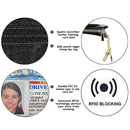 woogwin Slim RFID Credit Card Holder for Women Mini Front Pocket Wallet Purse With Keychain (Glitter Black) - Image 4