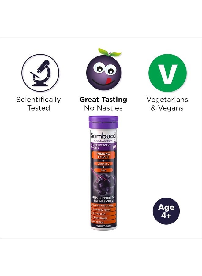 Sambucol Black Elderberry Effervescent Tablets - With Vitamin C & Zinc, Immune Support Supplement, Black Elderberry with Zinc and Vitamin C Effervescent Tablets, Drink Fizzies - 15 Tablets  - Image 2
