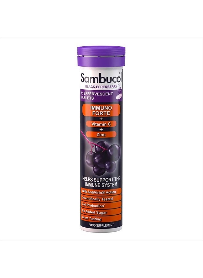 Sambucol Black Elderberry Effervescent Tablets - With Vitamin C & Zinc, Immune Support Supplement, Black Elderberry with Zinc and Vitamin C Effervescent Tablets, Drink Fizzies - 15 Tablets  - Image 1