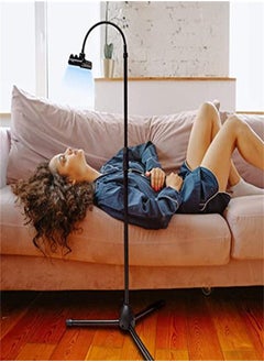 Tripod Stand Cell Phone Holder Adjustable 360 Swivel Lazy Phone Stand Holder 46" Tall iPad Floor Stand Tablet Stand Black, Extended Phone Clamp For All Mobile Phones, iPhone, iPad, Tablet (3.5-12.5in)