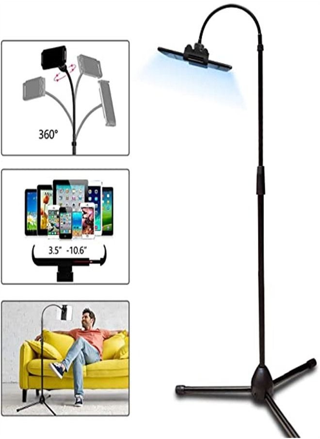 ORiTi - Tripod Stand Cell Phone Holder Adjustable 360 Swivel Lazy Phone Stand Holder 46" Tall iPad Floor Stand Tablet Stand Black, Extended Phone Clamp For All Mobile Phones, iPhone, iPad, Tablet (3.5-12.5in) - Image 1