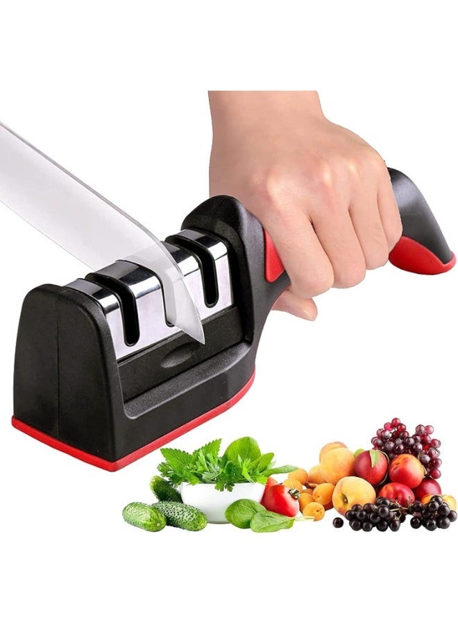 TIGER Knife Sharpener - Professional Kitchen Knife Sharpening and Polishing Tool, Manual, Easy-to-Use, for Straight Knives, Household and Chef’s Choice, Ergonomic Design, Sharpening Slots, Black. - Image 1