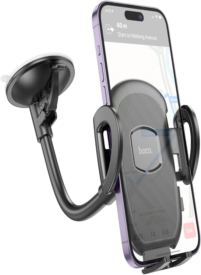Hoco Hoco H10 - General Car Holder (Windshield), Suitable For Mobiles Within 4.7-7 inch, Compatible With iPhone Samsung Xiaomi Oppo Huawei LG - Black