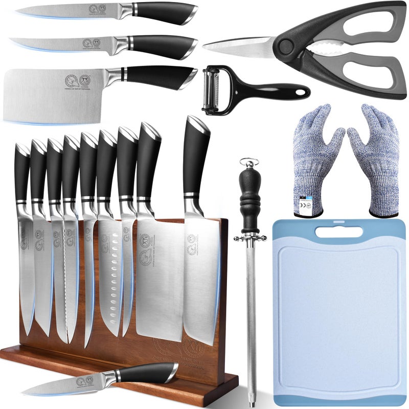 XYJ KnivesProfessional Knife Sets for Master Chefs13 Pcs Chef Knife Set with Magnetic Knife BlockMeat Cleaver Butcher for Camping