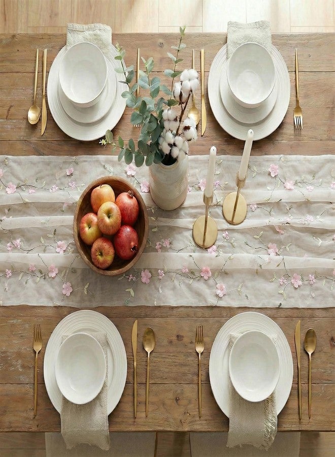 Artoid Mode Pink 3D Flower Gauze Embroidery Table Runner 120 Inch 10FT, Tulle Seasonal Spring Kitchen Dining Holiday Table Decor for Home Party - Image 5