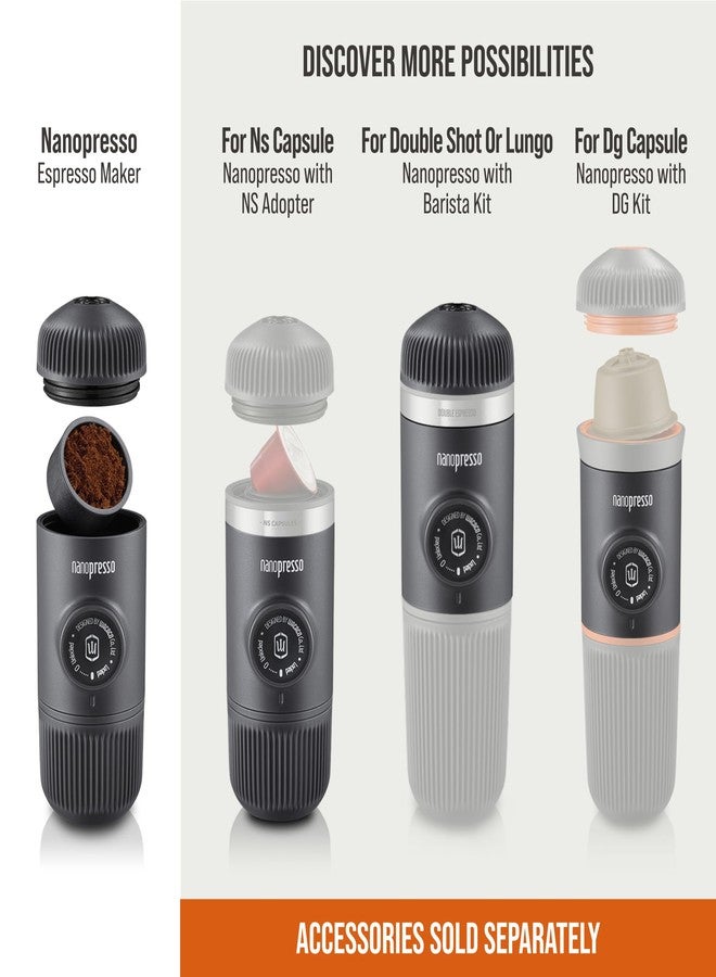 WACACO Nanopresso Portable Espresso Machine, Evolution of the Minipresso, Maximum Pressure 18 Bar, Travel Coffee Maker, No Need for Battery, Manual Operated, Grey - Image 2