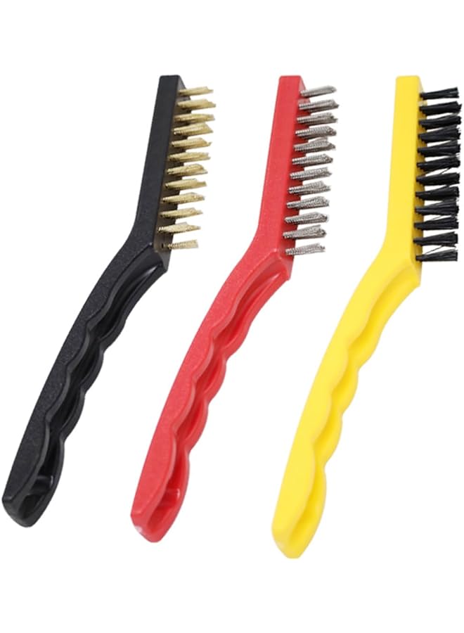 ECVV 3 Pcs Cleaning Wire Brush Set Wire Brush Brass Nylon Stainless Steel Wire Brush For Cleaning With Curved Handle Used To Scrub Rust Stains And Hard To Reach Areas With Paint Deep Cleaning 3Pcs  - Image 1